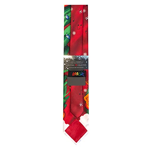 Jerry Garcia Men's Merry Christmas Collection Santa Reindeer Guitars Tree On Snow Artwork Red Regular Length Neck Tie #TOP3