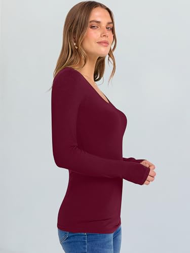 Image of ANRABESS Long Sleeve V Neck Shirts for Women | Soft Comfy Ribbed Knit Fitted Tshirts, Casual Going Out Tops, 2026 Trendy Basic, Fall Winter Underscrub Layering Clothes