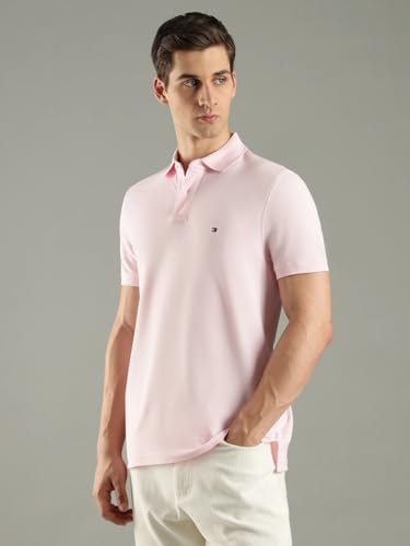 Image of Tommy Hilfiger Solid Regular fit Cotton Polo t-Shirt