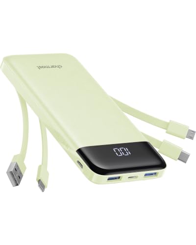 Image of charmast Portable Charger with Reinforced Built-in 4 Cables,10000mAh Power Bank Travel Essentials 6 Outputs 3 Inputs 3A Fast Charging Compatible with iPhone iPad Samsung Google Pixel LG Moto etc.