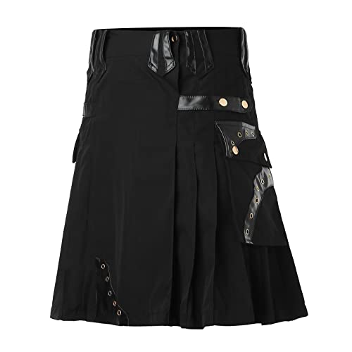 Falda plisada para hombre estilo escocés retro con bolsillos 7