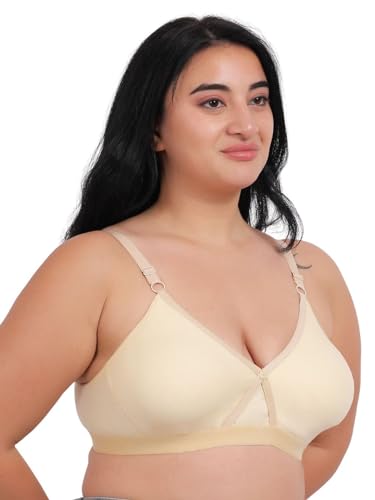 Image of Fabme Women's Cotton Seamless Non-Padded Non-Wired Bra, Cross Belt, Heavy Support, Double Layer Cups, Broad Elastic Bra