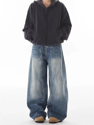 Men's Style Vintage Wide-Leg Jeans Straight-Leg Casual Long Jeans Pants.2