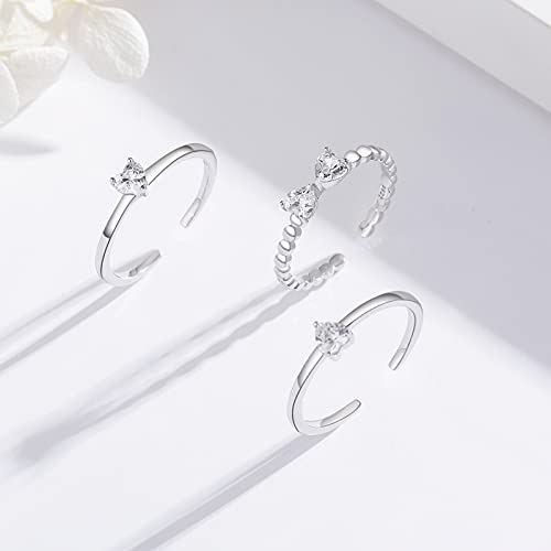 Cubic Zirconia Ring Set 925 Sterling Silver Four Leaf Clover Rings Adjustable Open Band Stackable Rings Wedding Jewelry for Women Lady2