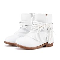 Toddler Girls Boots Cowboy Cowgirl Boots Little Kids Pointed Toe Western Boots Tassel Side Zipper Riding Shoes for All Seasons White Size 9 Toddler