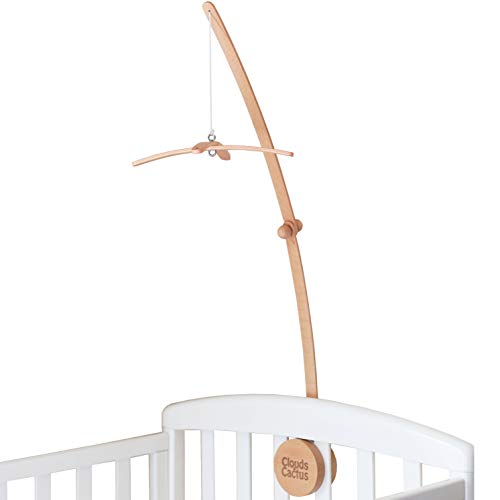 Clouds and Cactus Crib Mobile Arm 33 Inches for Baby Nursery - 100% Natural Beech Wood with Extra Matching Wooden Holder Attachment and Anti Slip Clamping System