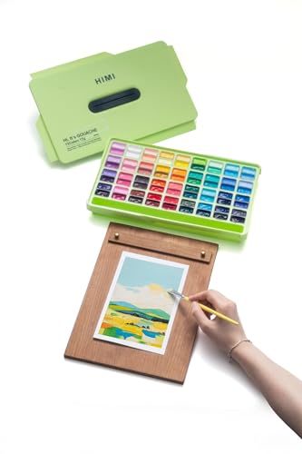 Image of THOOVI - HIMI - Gouache Paint - Twin Cups - 72 Colours - 12g Jelly Cups - Non Toxic Paint for Paper - Canvas and Professionals, Multicolour (Green Apple Case)