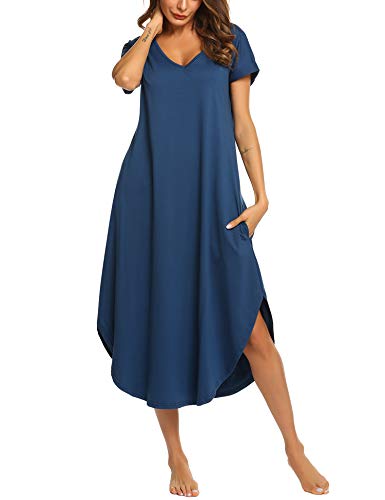 image for luxilooks Women's Cotton Sleep Shirts Solid Cotton Sleepwear Short Sle