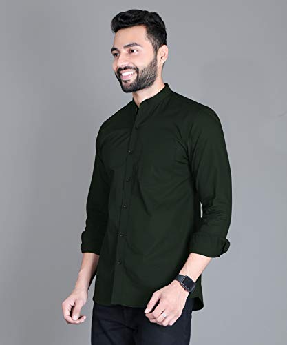 Image of Fifth Anfold Men's Pure Cotton Solid Color Mandarin Collar Full Sleeve Casual Wear Shirt, Office Wear for Men