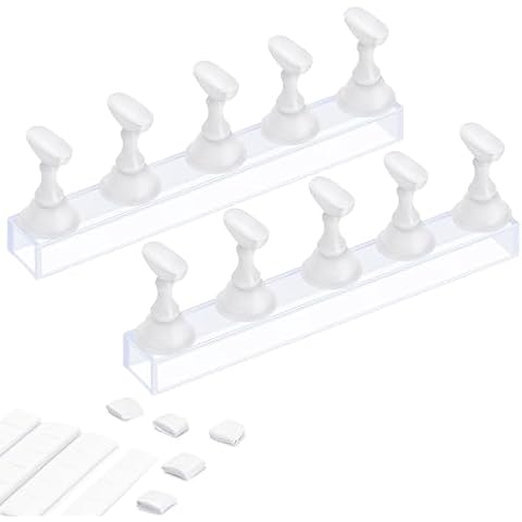 Etercycle Acrylic Nail Display Stand DIY Nail Crystal Holder Magnetic Practice Stands with Reusable Adhesive Putty Clay for False Nail Tip Manicure Tool (2 White) Cover