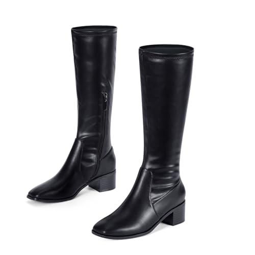 Elisabet Tang Knee High Boots for Women 2 inch Chunky Low Heel Boots Square Toe Side Zipper Fall Winter Comfort Boots2