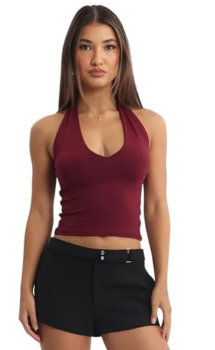 SIGHTBOMB Seamless Super Soft V Halter Neck Microfiber SOFTLINE Active WEAR/Casual WEAR Cuddle Spaghetti TOP for Women