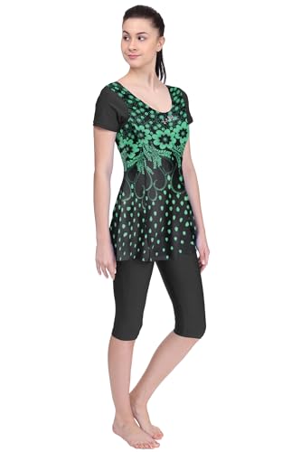 Image of FILMAX Originals Swimming Costume for Women's One-Piece Beach Wear with Sleeve & Skirted 3 /4 Leggings Maximum Covered Swim Wear Dress (L - 7XL)