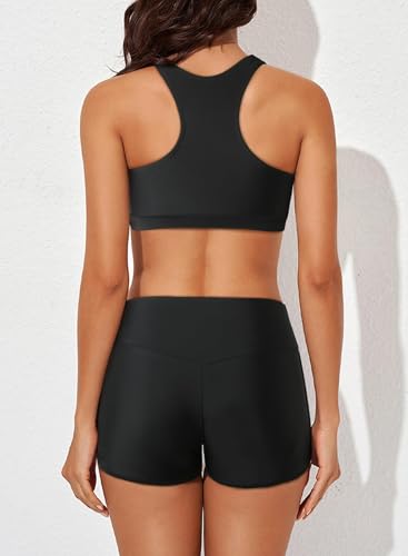 Image of Aleumdr Womens Athletic 3 Piece Tankini Swimsuits with Shorts Swim Tank Tops with Sports Bra and Boyshorts Bathing Suits