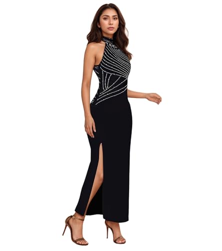 Image of PORRCEY Women's Sexy Elegant Rhinestone Bodycon Dress Hot Drilling Clubwear