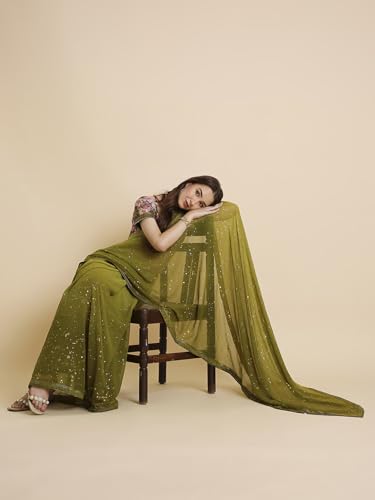 Image of RATAN Women's Georgette Tie-Dye Saree with Printed Blouse Piece