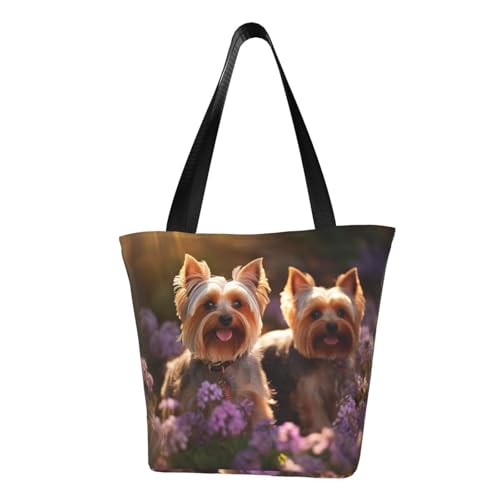 Yorkie Floral Print Comfortable Shoulder Bag Summer HandbagTravel Beach Work Daily Use Versatile Carry