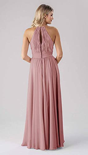 Keyhole Halter Long Bridesmaid Dresses for Women A Line Pleated Chiffon Formal Evening Prom Party Gown with Pockets2