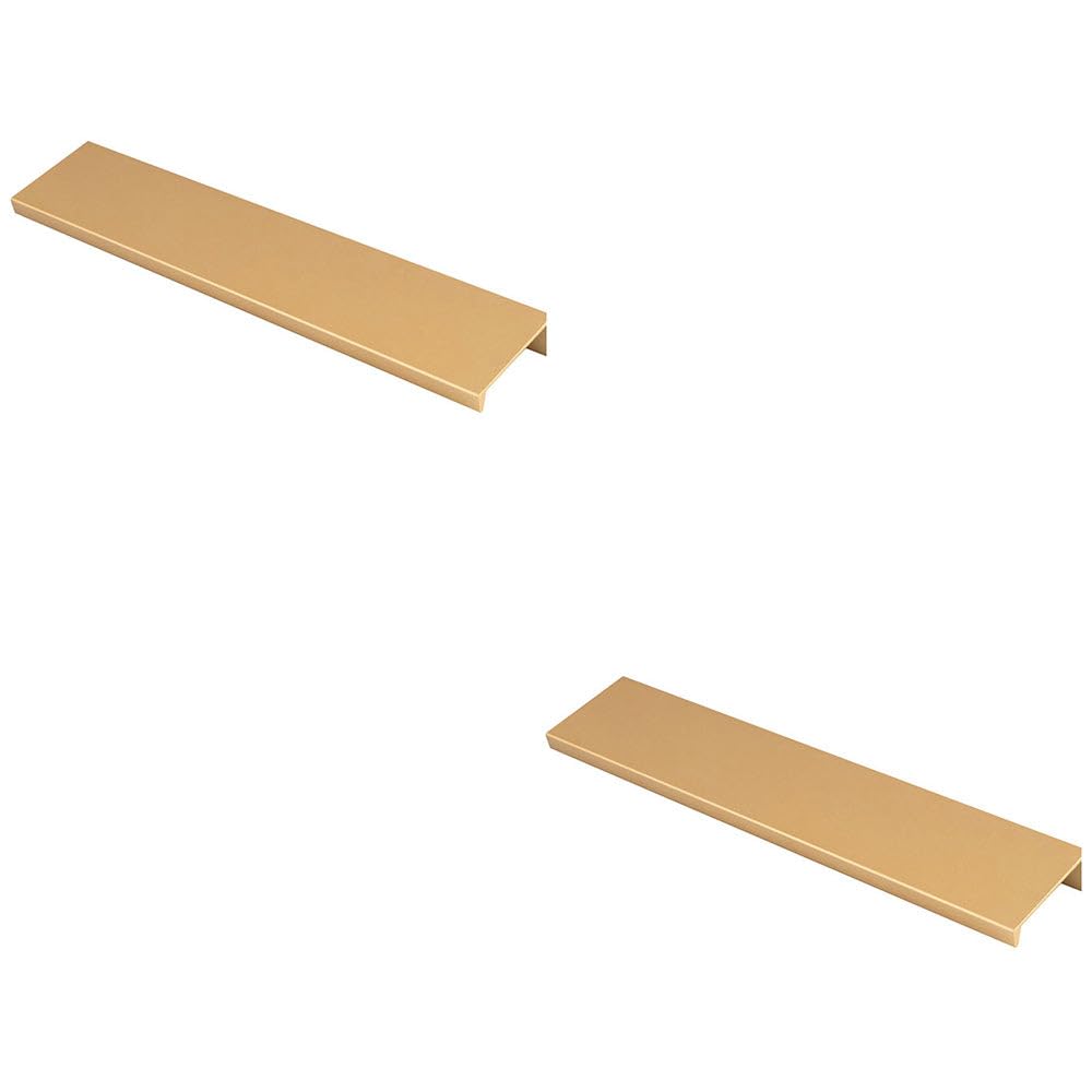 Loops Satin Brass 2 Pack - Square Edge Finger Pull Handle - 200Mm - Slim Cupboard Drawer