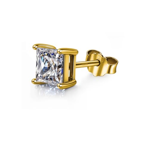 Image of HIGHSPARK 925 Silver Men's Square Solitaire Stud Earring | 92.5 Sterling Silver and Diamond like Brilliance Sparkling Zirconia | Single Stud for Men | Lovely Gift