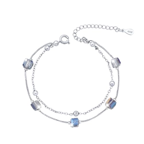 Austrian Crystal Bracelets for Women, Trendy Dainty Link Crystals Charm Womens Bracelet, Adjustable Chain Bracelet Jewelry Mothers Day Gifts for Women