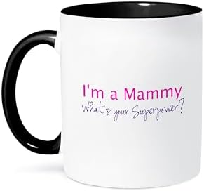 3dRose I'm A Mammy What's Your Superpower-Hot Funny Gift For Grandma Ceramic Mug, 11 oz, Black/Pink