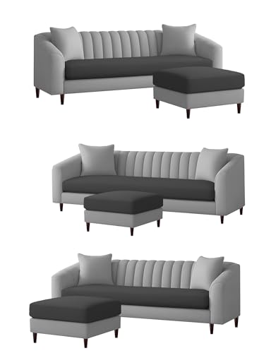 Image of Casaliving Doraldo 4 Seater L Shape Convertible Sofa Set for Living Room, 3 Seater & Ottoman Modular Sectional Couch for Small Space (Black Grey Colour) Fabric