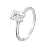 Anillo vintage de compromiso rectangular con moissanita de 1 quilates de oro blanco de 18 quilates, talla 50 (15,9)