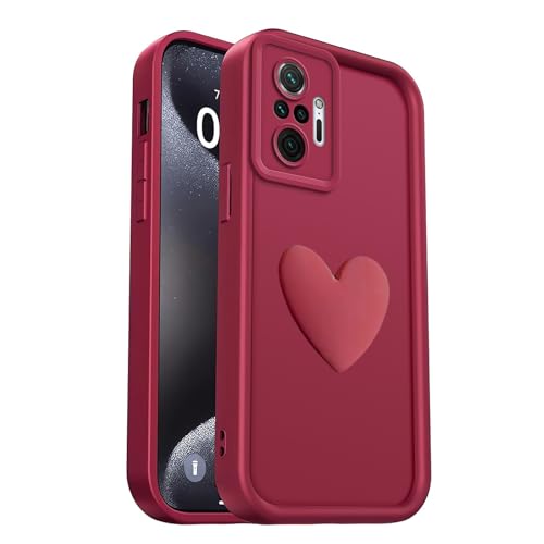 PanXCase Cover per Xiaomi Redmi Note 10 Pro 4G - Custodia 3D Heart Disegni Cute Silicone, Protezione Fotocamera Ragazze Donne Antiurto Antigraffio Case (Wine Red)