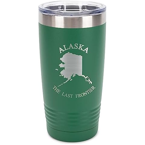 100 North Alaska The Last Frontier Green 20 ounce Stainless Steel Metal Vacuum Insulated Travel Tumbler Mug With Lid Cover