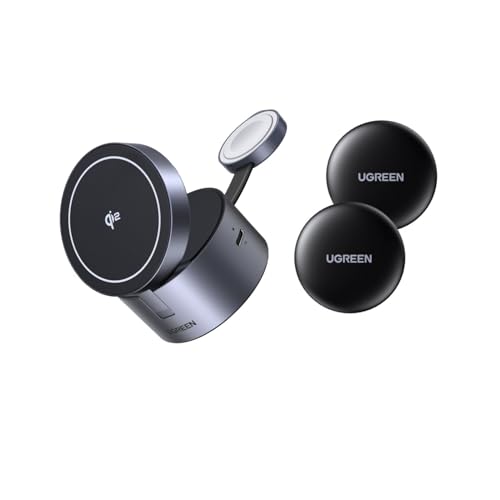 UGREEN�y2026�N���܁z���C�����X ���p�i �֗��O�b�Y �Q�_ �l�ߍ��킹 (15W 3in1 ���C�����X�[�d�� + �����h�~ �X�}�[�g�^�O 2���� �j3�䓯���[�d MFi�EQi2�F�� Magsafe�[�d�� & Apple�́u�T���v�iiOS�̂݁jiP