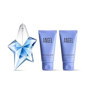 Mugler Angel – Ambery & Woody – With Bergamot, Praline, and Patchouli – Long Lasting Fragrance – Fragrance, 0.8 Fl Oz, 1.6 Fl Oz Lotion, 1.6 Fl Oz Shower Gel