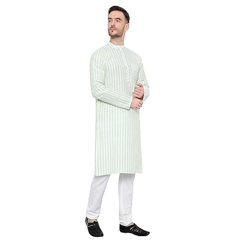 Image of LATEST CHIKAN Broad Striped Cotton Men's Long Kurtas