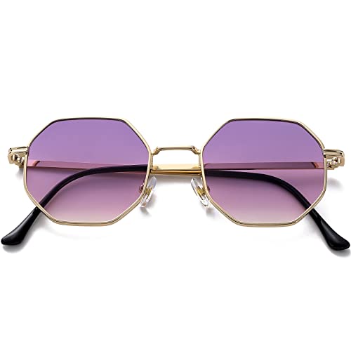 PORADAY Retro Octagon Sunglasses for Women and Men