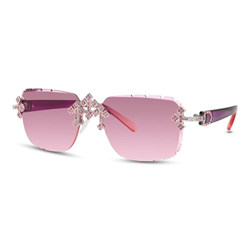 Image of Iced-Out Triple Cross Sunglasses - Frameless Diamond-Cut Luxury Shades for Men & Women | UV400 Hip-Hop Eyewear