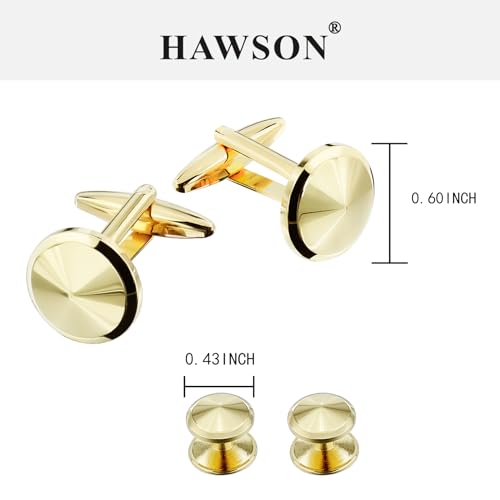 HAWSON Cuff links Mens and Studs Tuxedo Set Gold Color with Platinum Finish Two Cufflinks for mens with Six Shirt Studs Wrapped in Stylish Velvet Gift Bag by HAWSON - Used condition - Image 6