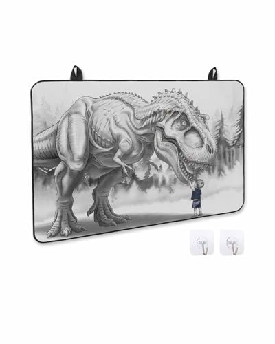 Stove Cover for Electric Stove, Abstract Dinosaur Retro Gray Animal Little Boy Stove Top Cover for Glass Top, Heat Rubber Mat Foldable Cooktop Cover Top Protector, 31