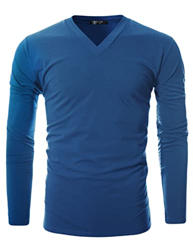 GIVON Men’s Slim Fit Fleece V-Neck Long Sleeve T-Shirt – Lightweight Thermal Base Layer – Stretchy Soft Casual Tee Top2