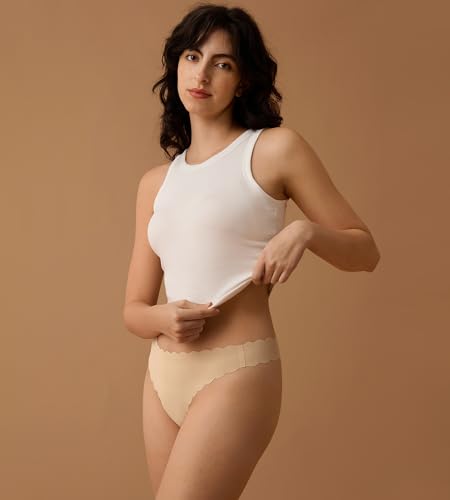 Image of SHARICCA Womens Seamless Thongs No Show Underwear Soft Ribbed Invisible Panties Wave Edge Multi Pack