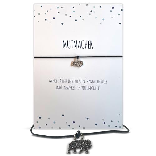 Glücksschmiedin – Mutmacher Geschenk – Kraft Armband mit Elefant-Anhänger & Spruchkarte – Glücksbringer für Motivation & Stärke – Handgefertigt in Deutschland (Schwarz)