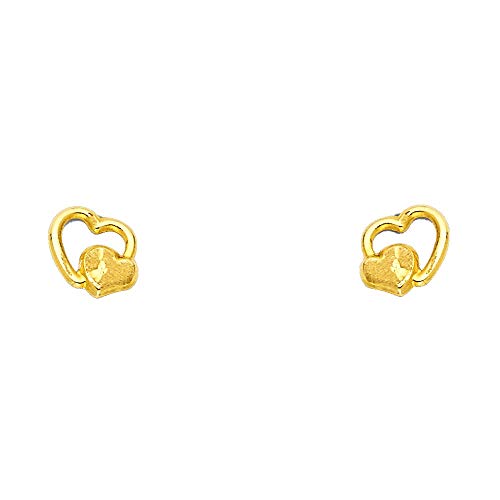 14k REWL Yellow Gold Double Heart Stud Earrings with Screw Back2