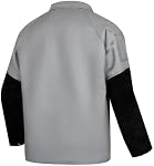 LeaSeek Veste de soudure Manches en cuir résistant à la flamme, coton & Vestes en cuir pour hommes femmes, gris & noir