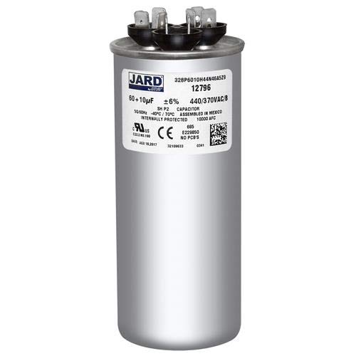 (2) Pack, 60 + 10 uF x 370 or 440 VAC - Jard # 12796 Round Dual Run Capacitor
