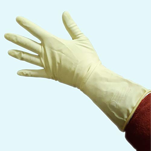 Dstock60-10 paia di guanti impermeabili per la pulizia, la cucina, la biancheria, la pulizia. in gomma riutilizzabili - Maniche lunghe - Colore blu - Taglia 6,5 - S