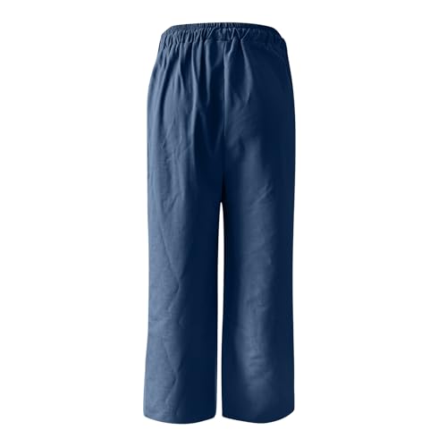 Men's Linen Pants Casual Fashion Wide Leg Elastic Waistband Cargo Pants Baggy Lightweight Joggers Pant with Pockets4