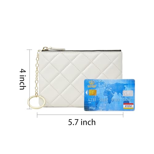 Image of DORIS&JACKY Soft Lambskin Leather Coin Purse Small Quilted RFID Blocking Top Zipper Wallet With Key Chain
