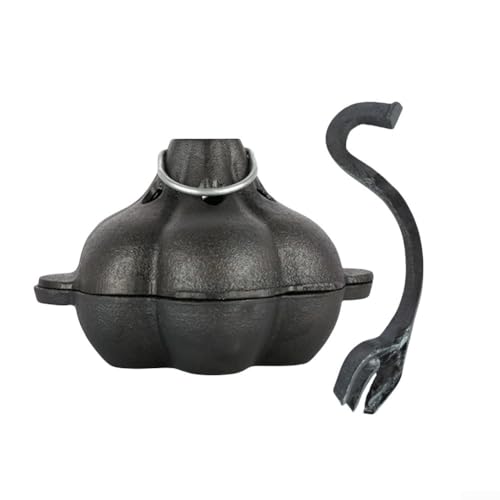Entgoinggo Juego de sartenes de hierro fundido con tapa, utensilios de cocina, horno holandés con tapa, sartén de doble función, 18 x 15,5 cm