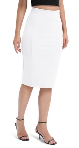 Urban CoCo Women's High Waist Stretch Pencil Skirt Knee Length Bodycon with Back Slit for Business Casual4