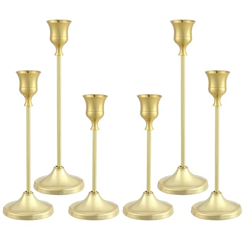Candlestick Holders 6PCS, Metal Taper Candle Holder, Gold Candle Holders for Pillar Candles, Candle Holder for Wedding Fireplace Mantel Housewarming Gift