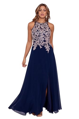 Image of Betsy & Adam Women's Betsy & Adam Women's Sleeveless, Floor-Length, Gown with Embroidered Illusion Bodice and Flowing Skirt